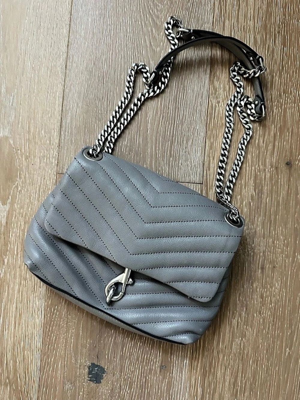REBECCA MINKOFF Grey  Chevron Quilted Love Crossbody Gray Shoulder Bag